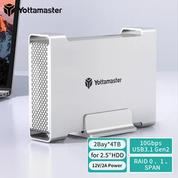 Yottamaster USB3.1Gen2 10Gbps Type-C2-베이 RAID 인클로저 지원 RAID0/1/SPAN3RAID 모드 SATA 외장형 하드 드라이브 스토리지