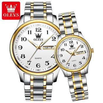OLEVS 럭셔리 브랜드 커플 시계 패션 캐주얼 금 석영 시계의 남자와 여자를 위한 디지털 다이얼 연인의 손목 시계 선물 세트