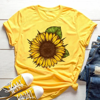 여성 T 셔츠 해바라기 3d 프린트 티셔츠 여성들의 패션 소매가 짧은 여름 여성의상에 꽃 Camiseta Y2k 옷 꽃