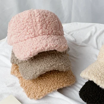 겨울에 인공적인 양 울 모 여름 가을 겨울 한국어 버전 조 솔리드 색상에 따뜻한 모자 봉 야구 모자