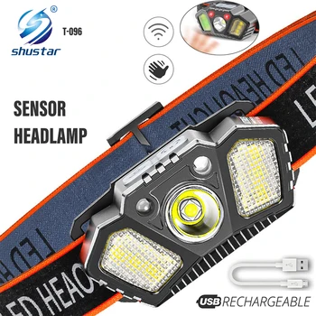 USB 재충전용 LED 센서 헤드램프 슈퍼 밝은 머리 헤드라이트 장착 어업 빛을 여러 조명