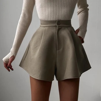 여성 높은 반바지는 여름 CasualLoose-라인 다리 짧은 바지 단 패션 포켓 Office Lady 바지 스트리트웨어