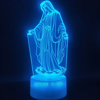 3D 밤 빛은 예수 환상 램프에 7 개의 색깔 변화 원격 제어 Led 기독교 장식 테이블 램프 기독교기도 램프