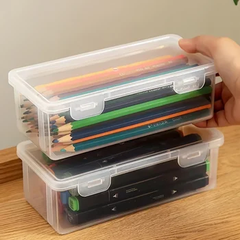 1 개 추가 큰 용량의 플라스틱 연필 상자가 쌓을수 있는 반투명한 명확한 연필 상자 Office Supplies 저장소 주최자자