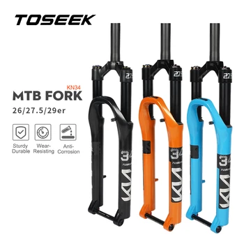 TOSEEK KN34 통해 차축 마그네슘 합금 MTB 자전거 포크 26/27.5/29 인치 인치 산악 자전거 RL120mm 에어 서스펜션 포크