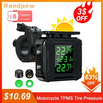Randpow 오토바이 TPMS 타이어 공기압 모니터링 시스템의 무선 방수 LCD DisplaySolar 타이어 온도 경보 감지기