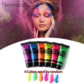6 개의 색깔 본문 그림 UV 형광 네온 얼굴인을 위한 할로윈 파티를 다채로운 몸 예술 아름다움을 메이크업 도구