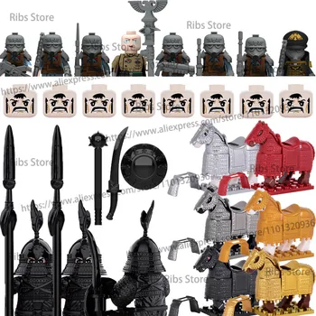 MOC 중 고대의 인물 빌딩 블록 검은 갑옷 철를 타고 전사군 군인의 무기 군 게임 벽돌 d412 를 장난감