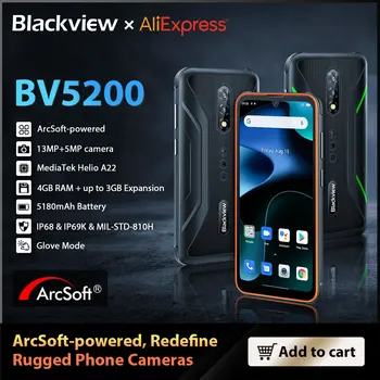 Blackview BV5200 견고한 휴대 전화 4GB32GB Andriod12 힐리오 A22 쿼드 코어 모바일 6.1