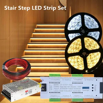 PIR 운동 측정기 층계 빛 12V5050CW WW LED 스트립+32 의 수로 계단 단계는 컨트롤러+Power Supply+연결 케이블