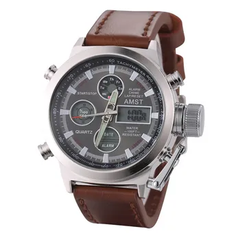 원래 AMST 남성 시계 럭셔리 브랜드 5ATM50m 다이빙 LED 디지털 방식으로 아날로그 석영 시계의 남성 패션 스포츠 군사 손목 시계