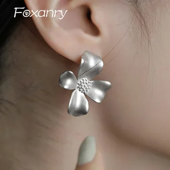Foxanry 알레르기 방지 색깔 스 터 드 귀걸이 여성을 위한 한국 트렌디한 꽃의 기하학적 생일 파티 보석 선물
