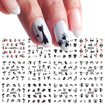 12design 검은 고양이를 물 네일 아트 스티커는 간단한 동물의 마음을 발렌타인 네일 디자인 DIY 데칼 액세서리 NTA493-504