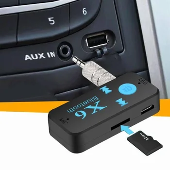 자동차 X6 블루투스 5.0 수신기 접합기 차량의 오디오 스피커 Bluetooth 전송기 AUX3.5mm 잭 카드 유형