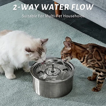 3.2L Cat 물 분수 라운드 스테인리스 자동적인 음료분수 콘센트 더블 고양이 술을 위해 적당한 두 가지 애완 동물 개