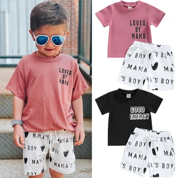 FOCUSNORM0-3Y 여름 캐주얼 아기 옷 집합을 2 개 편지 인쇄 짧은 소매 티셔츠+탄력 있는 반바지