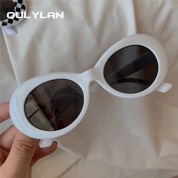 Oulylan 영향력을 고글들은 선글라스 남자 빈티지 타원형 태양 안경 복고풍의 여성 백색 까만 안경 UV400