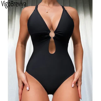 VigoBeviya2023 블랙 묶여 수영복 여성은 섹시한 빈 밀어 하나의 조각 섹시한 수영복 패딩 비치 수영복