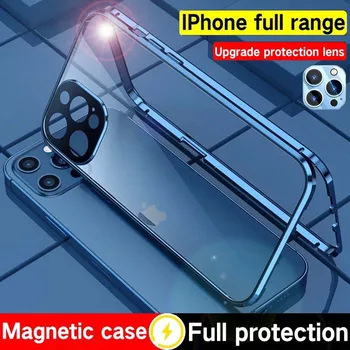 ZZMA 아이폰 11 12 13X XS 프로 최대 XR 소형 경우 새로운 360°전체 보호 자석에 흡착 유리제 iphone 케이스 상단 커버