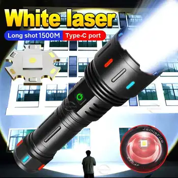 슈퍼 밝은 흰색 레이저 Led 손전등 매우 강력한 재충전용 플래쉬 등 형광 램프 전원 은행 30W 토치 확대 1500M