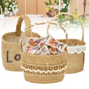 미니 레이스 결혼식 삼베 꽃 바구니 리넨 처리는 빈티지 소박한 결혼식 테이블 장식 베 샤워자 사탕을 선물 가방