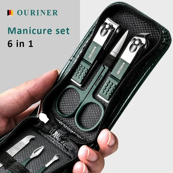 독일에 6 개 휴대용 럭셔리 페디큐어 매니큐어 세트 키트를 밝은 검은 손톱깎이 설정한 개인 관리 도구 눈썹 가위