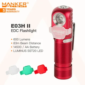 Manker E03H II 휴대용 충전식 손전등/헤드램프로,백색/빨강/녹색 필터 건전지 14500,600 루멘,꼬리 자석