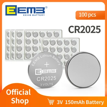 EEMB100PCS CR2025 버튼을 배터리 2025 3V150mAh 리튬 배터리 동전 세포 배터리에 대한 장난감계 계산기 정제 규모