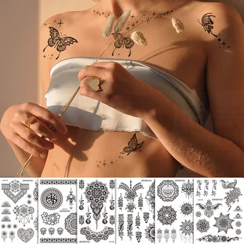 1 부 헤나 레이스는 임시 문신 문신 나비 꽃 검은 귀영나팔 스티커를 방수 아름다움 오래 지속적인 몸에 문신미술