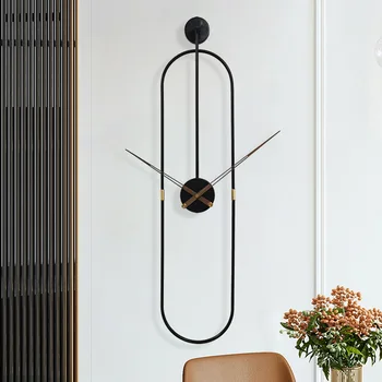 새로운 현대 미술 벽 시계 가정 생활 방식 시계 시계 간단한 타원형 금속 벽 시계 Mute 벽 시계