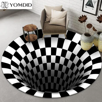 YOMDID3D 라운드 카펫을 거실을 위한 트랩 까만&백색 카펫 의자 매트 미끄럼 방지 지역 양탄자 기하학적 Home 침실 바닥 매트