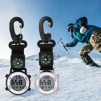 포켓 워 석영 디지털 디스플레이 나침반 라운드의 다이얼 스포츠 하이킹 Carabiner 시계 빈티지 시계는 일상 생활