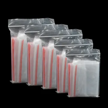 100 빨간색 에지 플라스틱 가방이 여러 크기를 투명한 많은 자동 접착 물개 부대 패션 식품 스토리지 선물 포장 부대