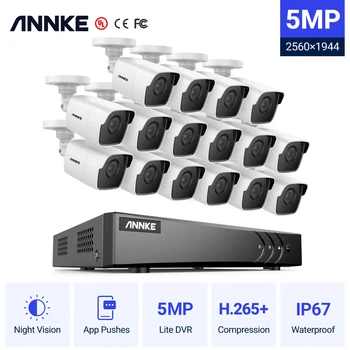 ANNKE16CH5MP 라이트 HD 비디오 보안 시스템 5IN1H.265+DVR16X5MP 탄 실외 방수 감시 CCTV 카메라 키트