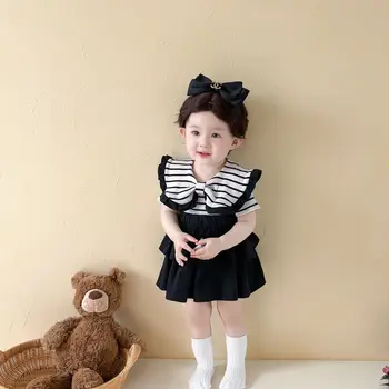 귀여운 활 칼라 스웨터 니트 티셔츠 아이들이 소녀 패션 Stiped 탑 솔리드 달콤한 면 치마 소녀를 스트레칭 니트 Bodysuit