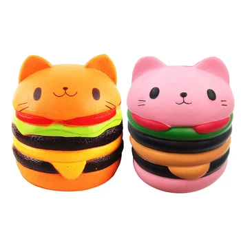 새로운 Squishies 장난감 고양이 머리 햄버거 질퍽한 시뮬레이션 부드러운 빵 안전하는 느린 상승 짠 장난감은 어린이 만화 스트레스 완화 장난감