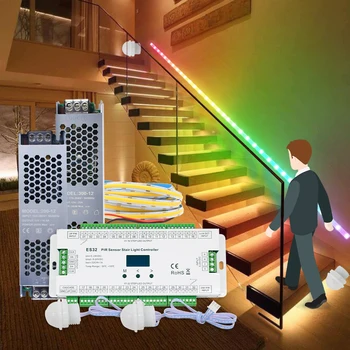 PIR 운동 측정기 빛 컨트롤러 ES32 12V24V 싱글 컬러 RGB Pixel Flex5M LED 스트립 적외선 단계 램프 컨트롤러를 이용한 계단