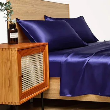 럭셔리 솔리드 레이온 킹 퀸 사이즈 침대 시트 세트는 공단은 높은 고품질의 침대 시트와 베갯잇 4 개 세트된 침대 시트 세트