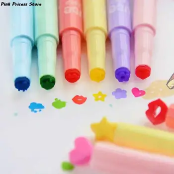 6 귀여운 사탕 색깔 Hhlhters 잉크 스탬프 펜 창조적 인 마커 펜학교 공급 office Stationery 어린이를 위한 선물