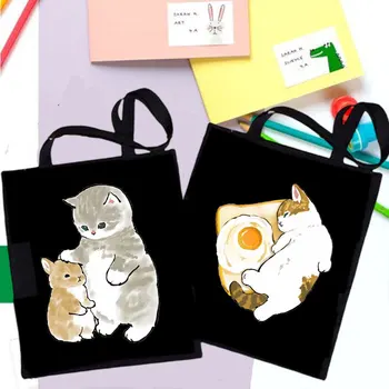 여자는 사용자 정의 로고 인쇄된 피복을 고양이 구매자 부대는 직물 사용자 지정 디자이너 핸드백 쇼핑 부대 여성들의 어깨