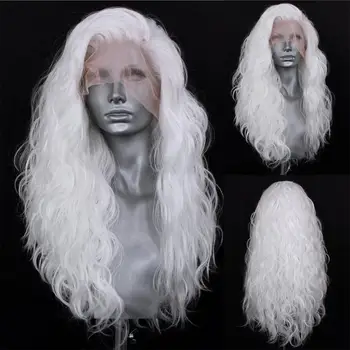 FANXITION 흰색의 느슨한 몸 파 합성 가발의 레이스 가발을 위해 여성의 코스프레 의상자 머리 가발