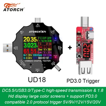 DC5.5USB3.0Type-C18 에서 1USB tester dc 디지털 전압계는 힘 은행 충전기 전압 미터+PD3.0/2.0 프로토콜 트리거