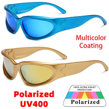 Y2K 편광된 선글라스는 심미적인 남자 명품 브랜드의 디자인을 빈티지 스포츠 거울이 태양 안경 여자 그늘을 펑크 고글 블루 골드