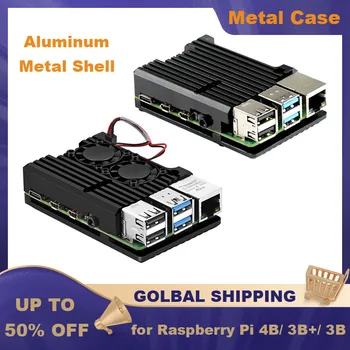 Raspberry Pi4 경우 알루미늄 합금 금속 상자 쉘 이중 냉각 팬 발열 패드를 위한 열 싱크 Raspberry Pi3 4B 인클로저