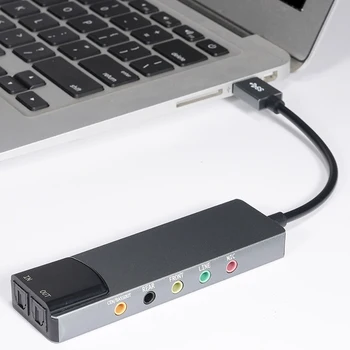 알루미늄 합금 USB 사운드 카드가 6 채널 전문 5.1 광 외부 오디오 카드 변환기 CM6206 칩셋 노트북 PC